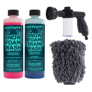 MOTIVITY Foam Focus Kit – Includes Snow Foam & Ceramic Foam Car Wash Soap, Chenille Microfiber Wash Mitt, & Foaming Spray Nozzle, Safe for Cars, Trucks, Motorcycles, Powersports, RVs