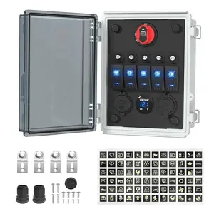 12V 5 Gang Waterproof LED Lighted Rocker Switch Box Toggle Switch Panel with Breaker USB & PD Type C Charger LED Voltmeter for Marine Boat Automotive Car