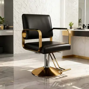 Hydraulic Salon Chair - 360° Swivel Barber Stylist Chair with Pump, Non-Tilting Hairdressing Chair for Hair Salons, Tattoo & Beauty Spa, Professional Stylist Equipment, Black+Gold