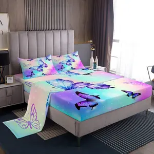 Butterfly Sheet Set,Galaxy Sheet with Deep Pocket Fitted Sheets,Butterflie Print Bed Sheet Set,Breathable Outer Space Twin Bedding Set