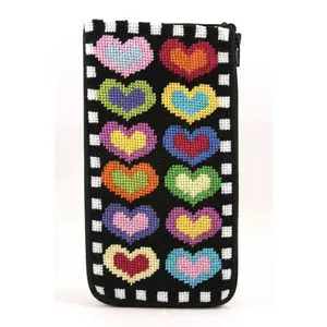HEARTS ON BLACK- STITCH & ZIP EYEGLASS CASE