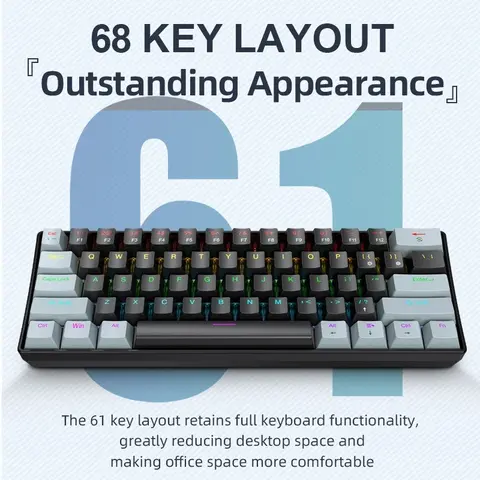 APAYADO K61 Mini Mechanical Keyboard,Wired,61 Keys,Phantom RGB,RGB Backlit Keyboard, Led Backlit Keyboard, Black/White Red/Blue Mechanical Switch for Gaming,60% Portable, Mechanical Game Keyboard