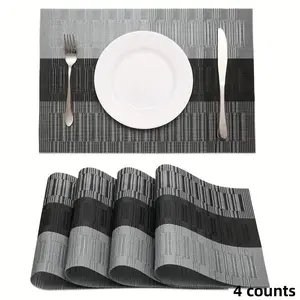 Square Dining Mat, 4 Counts/set Geometric Pattern Heat-resistant & Washable Table Mat, Anti-slip Kitchen Dining Table Wiping Mat Placemat