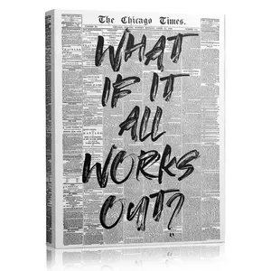 Vintage What If It All Works Out? Chicago Times Canvas Wall Art, Retro Newspaper Motivational Print, Aesthetic Office/Living Room Decor, Inspirational Quote Poster, Unique Positive Energy Wall Art Gift
