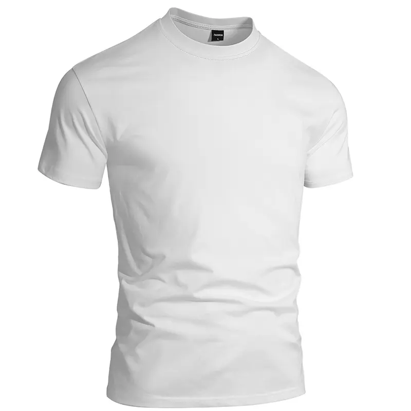 Basic solid color crew neck men’s short-sleeve T-shirt—skin-friendly, breathable, stretchy, slim fit, versatile blank design for printing; ideal as a base layer; European/American styles, plus sizes; simple summer top for commuting and workouts.