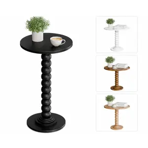 Round Solid Wood Side Table Small Compact Drink Table for Bedroom Living Room and Office Use