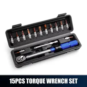 15Pcs Set Bicycle Torque Wrench Set 1/4" 2-24Nm Dual Direction Bike Allen Key Tool Socket Preset Type Spanner Pro Repair Kit