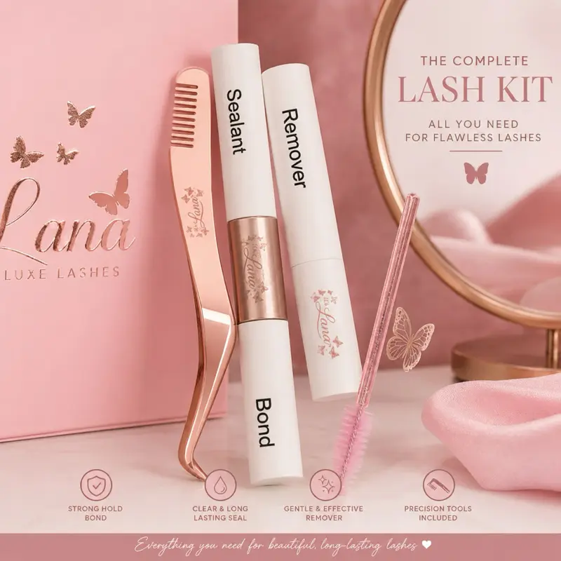 Lash Application Tools Set —  Bond to make it last for up to 2 weeks, Seal, Remover & Tweezer (lashes not included)