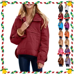 UANEO Women's Oversized Hooded Pullover Puffer Jacket Quilted Dolman Long Sleeve Cozy Lightweight Warm Tops with Big Chest & Side Pockets Casual Outwear