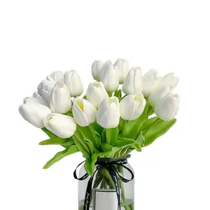 20pcs White Tulips Artificial Flowers Faux Mother's Day Easter Valentine's Gifts In Home Kitchen Wedding Dining Table Decorations
