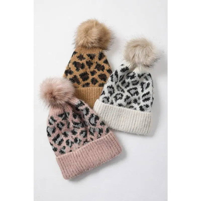 Vegan Leopard Knit Beanie