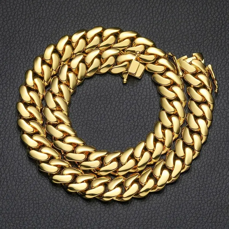 7.5-30 inch plated curb link chain necklace faucet buttons Miami extra thick hip hop necklace fashion jewelry for gift for men and women 10/12/14/18/20/22mm exquisite