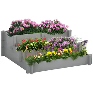 3-Tier Raised Wood Garden Bed with Water-Draining Fabric, Elevated Planter Box for Vegetables & Herbs, Space-Saving Vertical Stand with Aeration to Prevent Root Rot (Backyard, Patio Use)