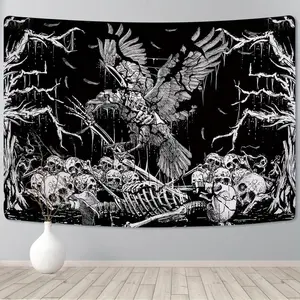 Skull Tapestry Black and White Tapestry Branches Tapestry Skeleton Crow Raven Tapestry Hippie Eyes Tapestry Wal-Tapestry for Wall Hanging Home, Bedroom, Living Room, Dorm, Wall Decor House Warming Gifts New Home Decor Gifts Peach Skin Velve