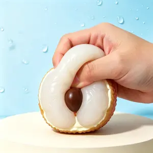 White Longan Squishy Stress Ball, ASMR Slow Rise Squeeze Fidget Toy, Realistic Fruit Decompression Sensory Toy, Anxiety Relief Novelty Desk Toy Gift for Kids Teens Adults