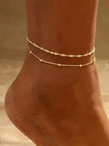 2-Piece Ankle Chains for Women, Waterproof Cuban Chain Design, Stackable Bracelets, 14k Gold Plated Anklets, Custom Jewelry Gift, Anklet