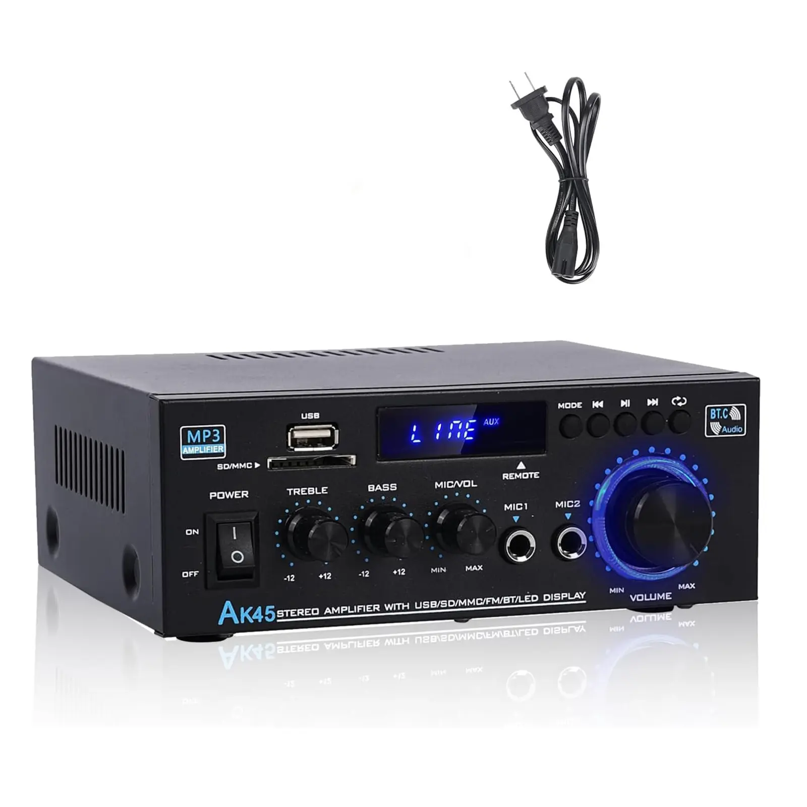 AK45 400W Bluetooth 5.0 Stereo Amplifier Receiver | 2 Channel Mini Hi-Fi Audio Amp