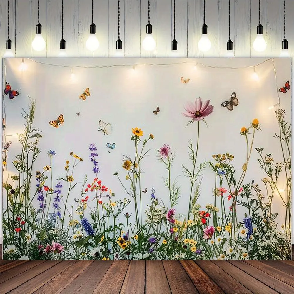 1pc Polyester Wildflower & Herb Mural Backdrop - for Photography, Room Decoration, Birthday Events - Available in 39x59in, 51.18x59in, 70.8x90.5in Sizes (Backdrops & Banners for Home/Festive Party Supplies)