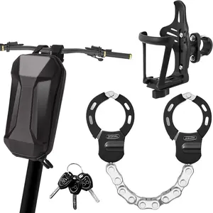 Electric Scooter Lock with Bag, Heavy Duty Anti Theft Chain Lock with Key,  Bike Water Bottle Holder for Handlerbar and Frame, Motorcycle Cup Holder for 1.9-2.8" Diameter Bottles