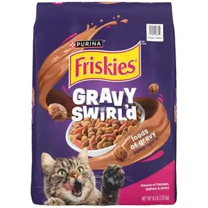 Purina Friskies Dry Cat Food Gravy Swirl'd With Flavors of Chicken, Salmon and Gravy - 16 lb. Bag