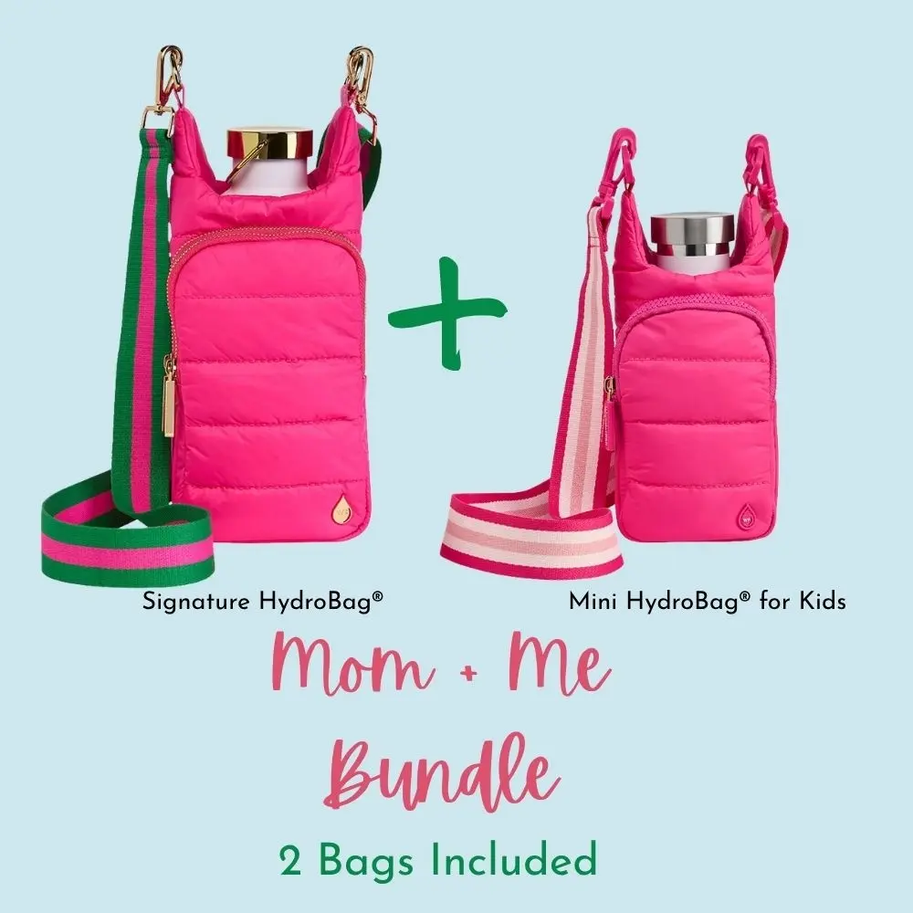 WANDERFULL Women's 2-Piece HydroBag Bundle - Mom's Crossbody Bag with Adjustable Strap, Zipper Closure, Water Bottle Fit, Everyday Use & Matching Kids' Mini Bag