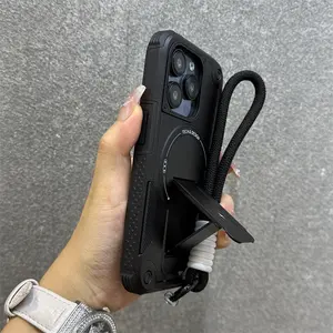 Magnetic Invisible Stand Phone Case with Wrist Strap, Shockproof Protective Military Design, Anti-Drop Colorful Cover for iPhone 17-11 Pro Max, Accessories