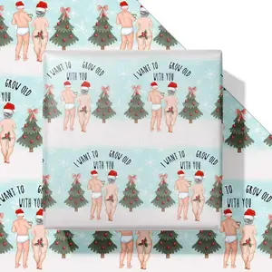 6 Pcs Funny Wrapping Paper for Christmas Women Men Adult Grandma Grandpa Holiday - I Want To Grow Old with You - Gift Wrapping Paper for You Love