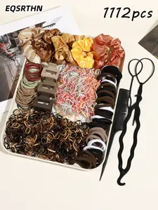 1112pcs brown yellow black mixed color hair ring hair clip hair comber set has a variety of categories and styles, covering different shapes and designs suitable for daily going out, leisure party, commuting and vacation