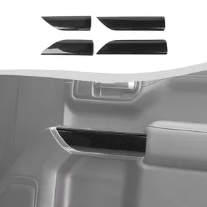 Carbon Fiber Interior Door Panel Decor Cover Trim Bezels for Chevrolet Silverado & GMC Sierra 2019-2022 ABS Material UV Resistant Car Accessories