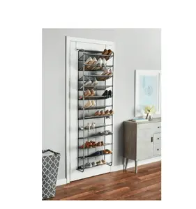 Mainstays 36 Pair Over-The-Door Shoe Closet Organizer Rack for 36 Pairs, 12 Tier, Metal, Gray