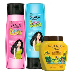 Skala Expert Viral Brazilian Hair Care Kit: Mais Cachos Shampoo & Conditioner 250ml + Passion Fruit & Patauá Oil Hair Mask 1kg for Curly Hair Care - Leave In Conditioning