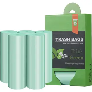 Compostable Trash Garbage Bags, 13-15 Gallon Tall Kitchen Trash Bags, Heavy Duty Unscented 1.18Mils 55 Liter 60 Count, Strong Thicken Rubbish Waste Can Liners for Kitchen Garden Home
