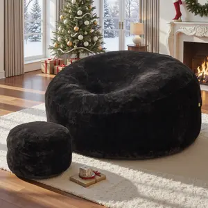 XIZZI Bean Bag Chair with Ottoman - Luxurious Velvet Ultra Soft, Cloud Couch, Fur High Rebound Memory Foam Plush Lazy Sofa with Removable Sponge, Leak-proof Inner Liner Design High-quality Hidden Zipper