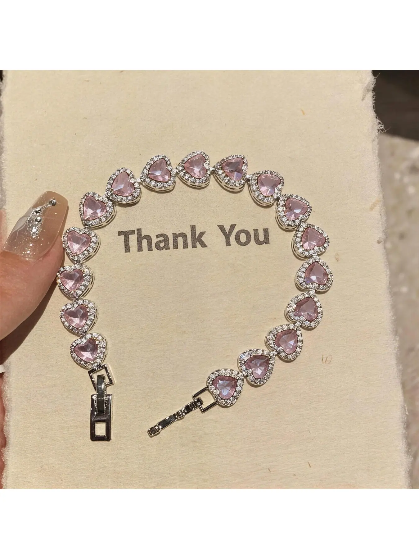 Available in 5 Colors | Pink Diamond-Accented Heart Bracelet | Full-Pave Zirconia Bracelet with Crystal Luster | Heart Shaped Bracelet | Heart-Themed Jewelry & Accessories | Light Luxury, Girly Style | Ideal for Gifts, Birthdays, Parties, and Banquets