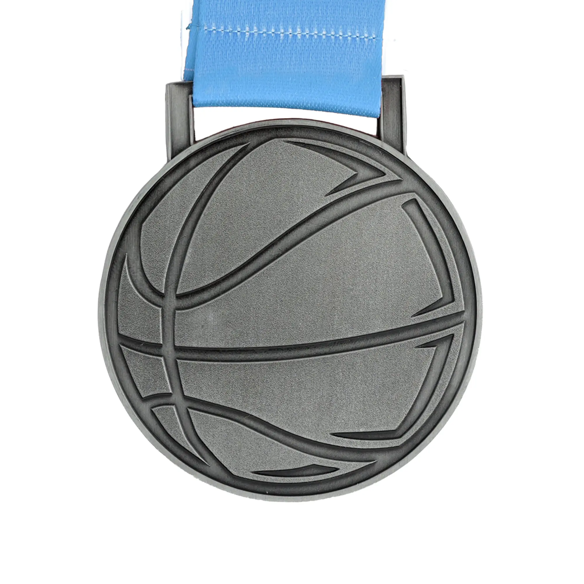 MED27 Basketball Medal - Antique Gunmetal&Blue