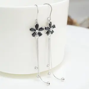 925 Sterling Silver Threader Earrings with Crystal Cubic Zirconia Flower Star Heart Butterfly Tassel Long Charm Drop Dangle Earrings Jewelry Gifts for Women Girls