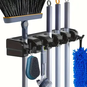 Wall Mounted Garden Tool Organizer with 5 Slots and 6 Hooks ABS Material Black Hanging Storage Shelf Space Saving Organizer for Laundry Room Closet Shed Garage MeiGlobal