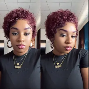 ShowRealHair Wig 13x1 Pixie Cut Lace Wig Short Curly Human Hair Ombre Blonde NaturalTangle-Free Durable Wig for Women