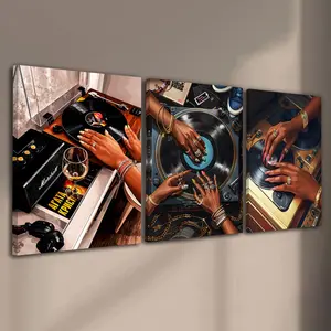 3pcs/Set Wooden Framed, Black Woman Wall Art Canvas Painting, Black Girl Wall Art Poster, Fashion, Artistic, Song Lover, Black Girl Art Prints, DJ Music Art, African American Art, Y2k Art, For Bedroom, Living Room, Home Decor