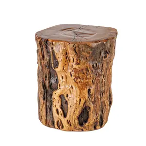 Thy Home Hand-Carved Natural Live Edge Solid Wood Tree Trunk Stump Stool - Rustic Look, Unique Grains, Natural Variation - Indoor/Outdoor Furniture (D8.6in x H9.5in) - Plant Stand, Side Table
