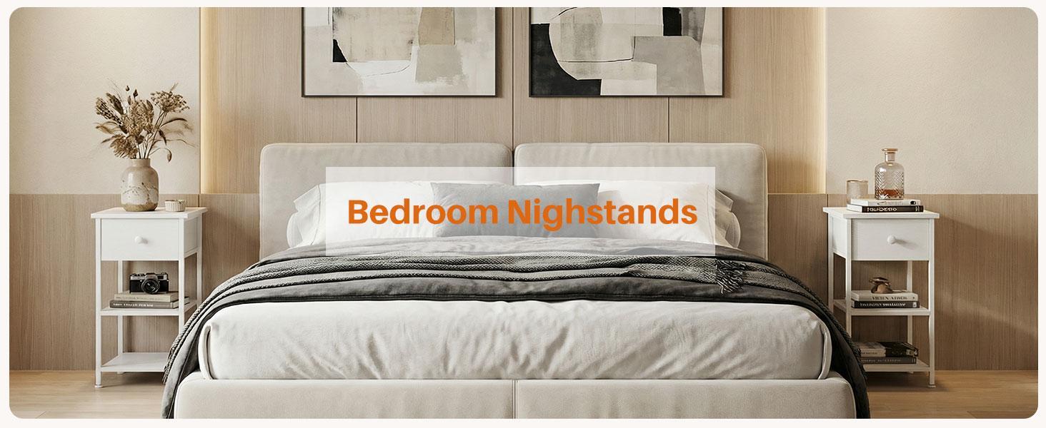 End Table with Shelves and Charging Station, Flip Top Side Table with USB Ports and Outlets, Bedside Table