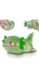 Axolotl Squishy Stress Relief Toy Glitter Fidget Toys Cute Malt Sugar Axolotl Toy Fidget Toys for Kids Youth Adult, Party Favors Anxiety Relief Squishy Toys(Blue)