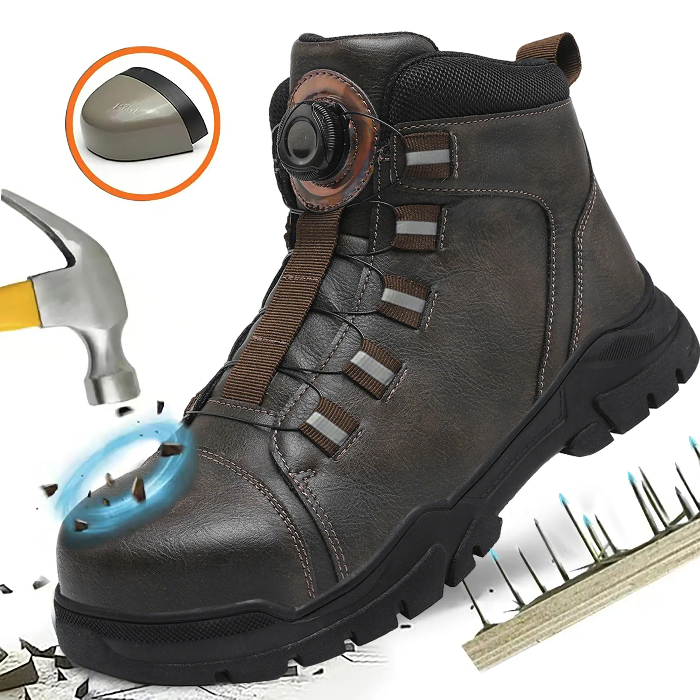 HELLO MRLIN Steel Toe Boots for Men & Women, High-Top Suede Worker Footwear, Lightweight & Puncture-Proof with Slip-Resistant Sole for Construction, Steel Toe Trainers, Injury Prevention, Walking Shoes, Closed, Round Toe