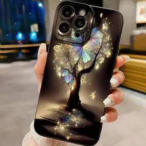 Butterfly Tree Pattern Phone Case, Glitter Phone Cases for iPhone 6 7 8 X 11 12 13 14 15 Pro Max 15 Plus, Phone Accessories, Cover