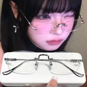 Vintage Y2K Anti Blue Light Blocking Glasses Fashion Transparent Square Frameless Eyeglass Silver Golden Square Rimless Glasses