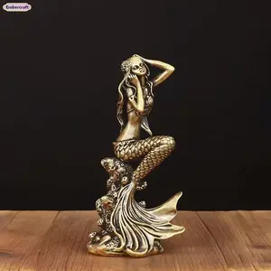 Brass Mermaid Statue Home Decor – Coastal Figurine, Handmade Ocean-Inspired Desk Sculpture, Luxury Living Room & Office Decoration, Aesthetic Gift for Women, Birthday, Housewarming, Nautical Home Accent Art