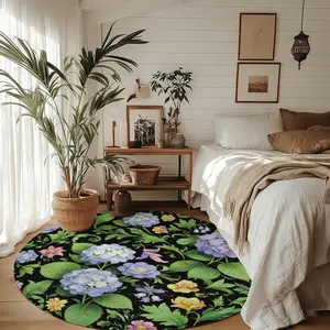 Round Rug for Living Room, 4Ft Circular Washable Rug, Hydrangea Pattern Small Circle Kitchen Area Rugs, Non Slip Circular Rugs, Soft Round Carpet for Bedroom, Office,  Entryway, Bathroom
