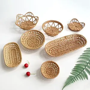Rattan Tray Wicker Bread Handmade Storage Baskets for Jewelry Necklace Display Plate Home Storage Organizer Decorative Tray