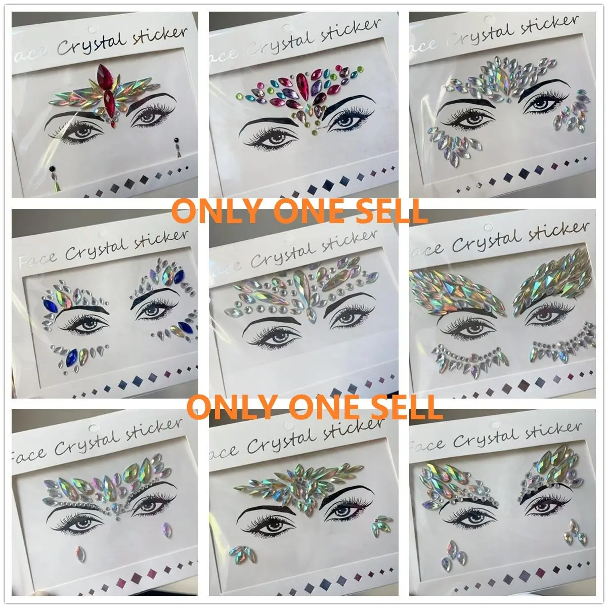 Stage Makeup Face Stickers Rhinestone Brow Center Sticker, Music Festival Party Face Decoration, Water Drizzle Face Stickers Fc10-18
