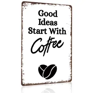 Exquisite coffee themed decorative sign sized 8x12 inches, great for kitchen, home bar and leisure living room layout. Retro textured aluminum panel, charming decorative piece favored by coffee hobby lovers